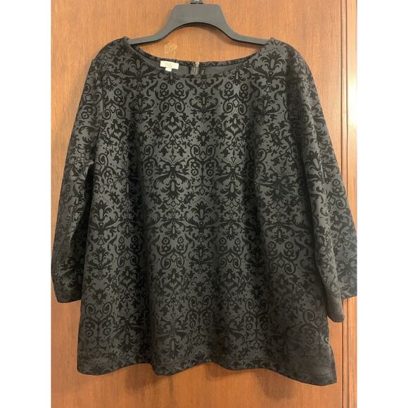 Talbots Blouse 2X Black Velvet Burnout Top Flocked 3/4 Sleeve Witchy Gothic - Picture 6 of 6